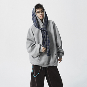 现货1014-WY07-P78-美式可拆卸假两件格子披肩卫衣男秋季新款