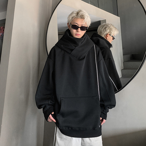 现货1014-WY796-P88社恐卫衣男秋冬季美式机能风高领连帽加绒加厚图片