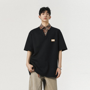 现货1014-TT291-P49夏季拼接假两件短袖POLO衫男女图片
