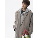 1014-FY928~2025新款黑色中长款可拆卸连帽毛呢大衣男冬季棉外套，男装毛呢大衣，星座1014