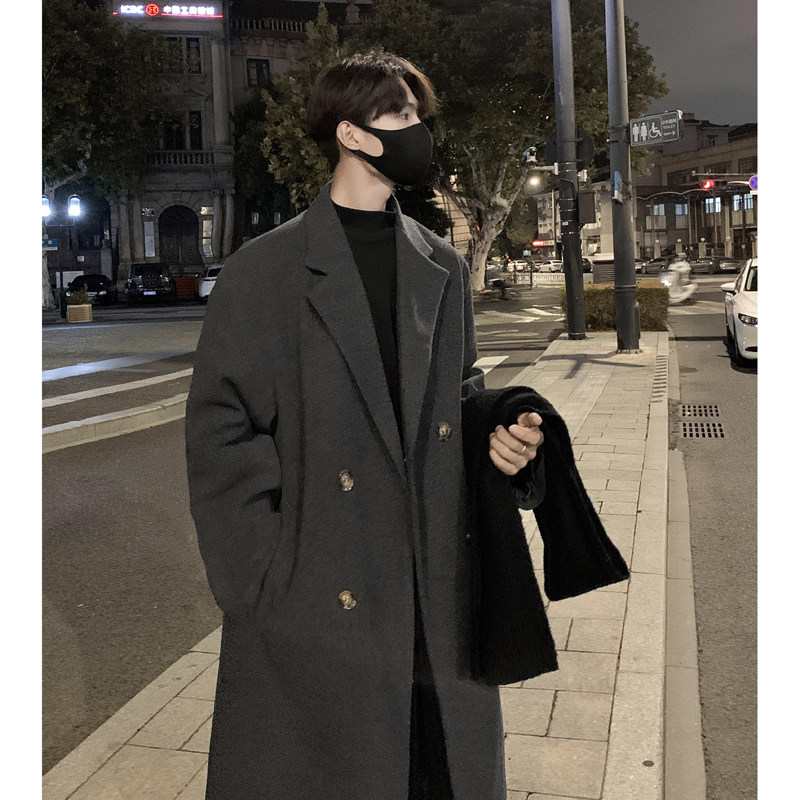现货1014-FY607-P128得物直播精品秋冬毛呢大衣男中长款韩系风衣,男装风衣,星座1014