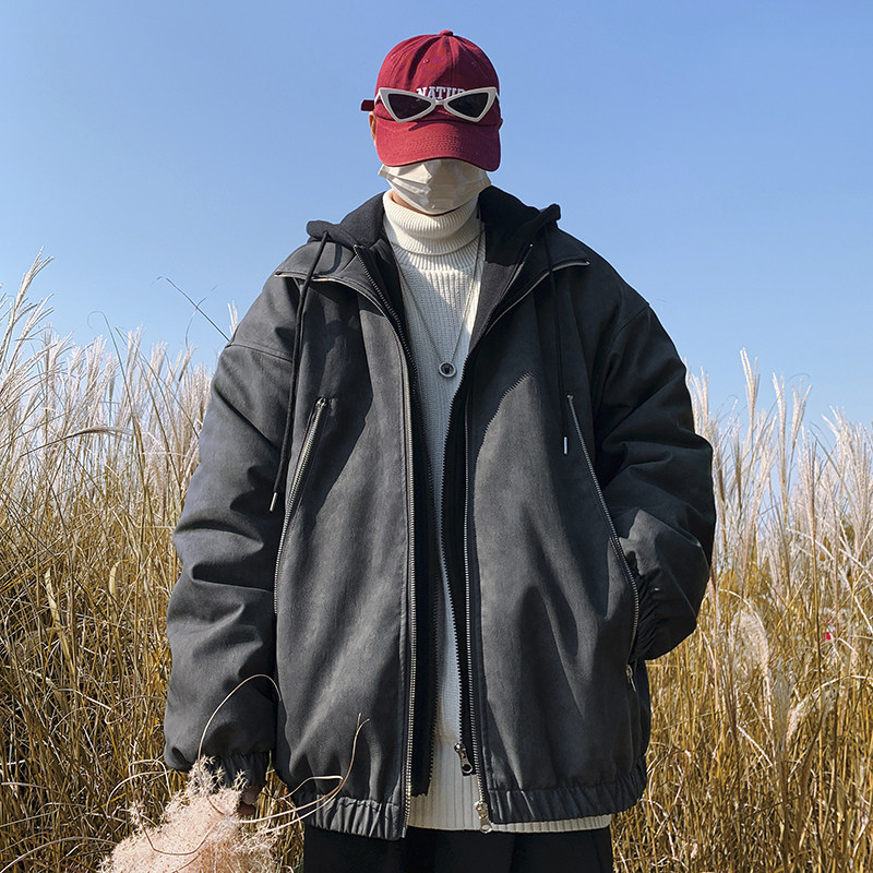 现货1014-MY7709假两件连帽PU皮棉服男冬季2025新款美式复古,男装棉衣,星座1014
