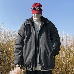 现货1014-MY7709假两件连帽PU皮棉服男冬季2025新款美式复古图片