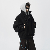 现货1014-FY823-P138~假两件连帽可拆卸毛呢短款夹棉大衣外套，女装短外套，星座1014