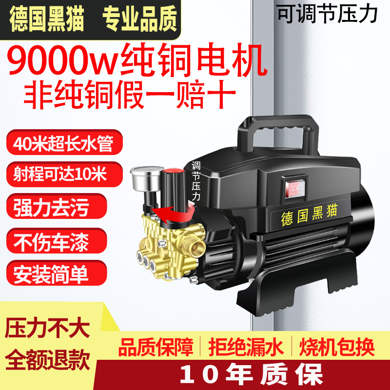 德国黑猫纯铜家用可调压大功率清洗机220v强力高压便携式洗车机