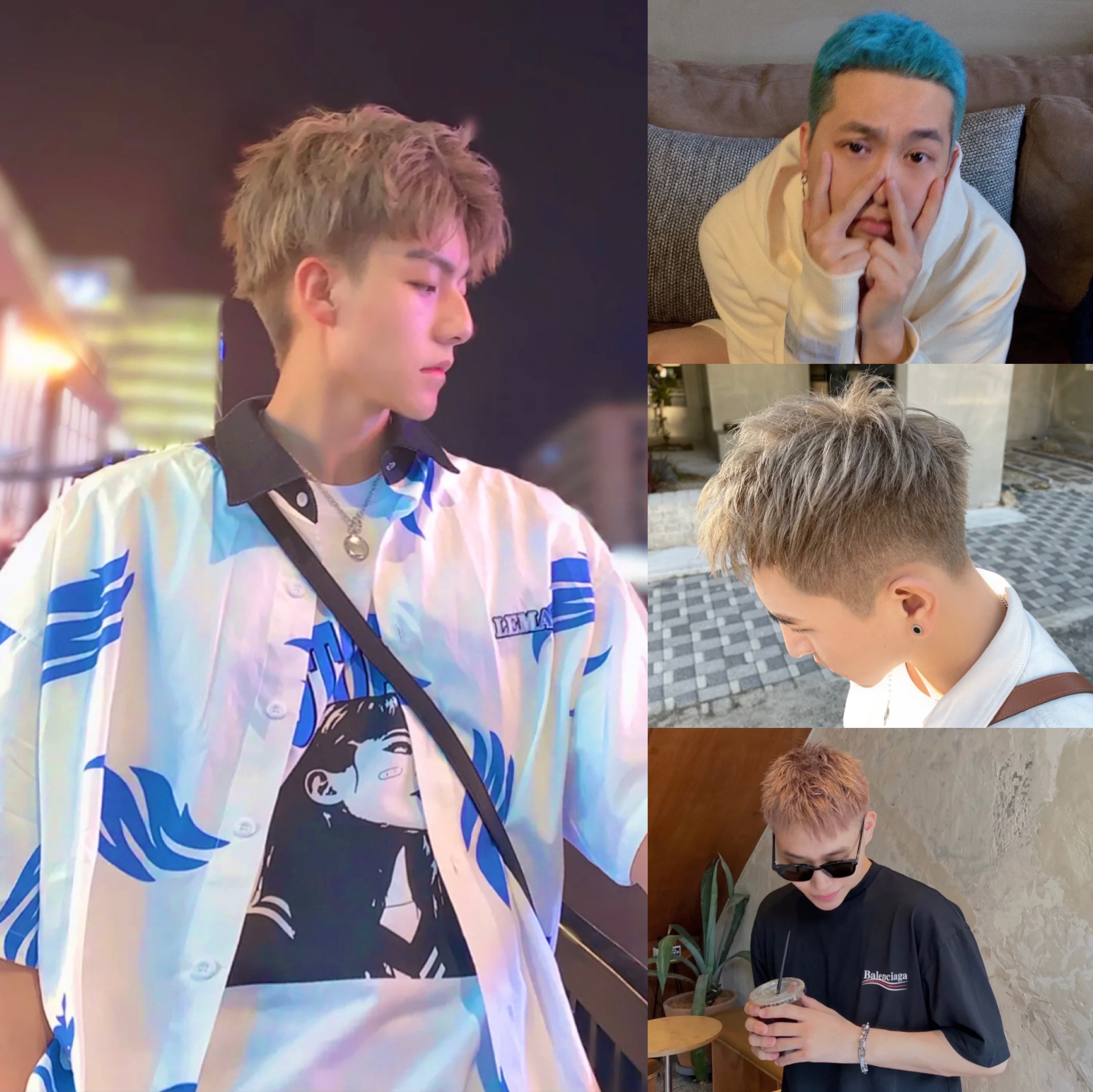 染发剂膏漂发剂男士亚麻灰奶茶灰梦幻冰蓝色橘红蓝灰色自己在家染