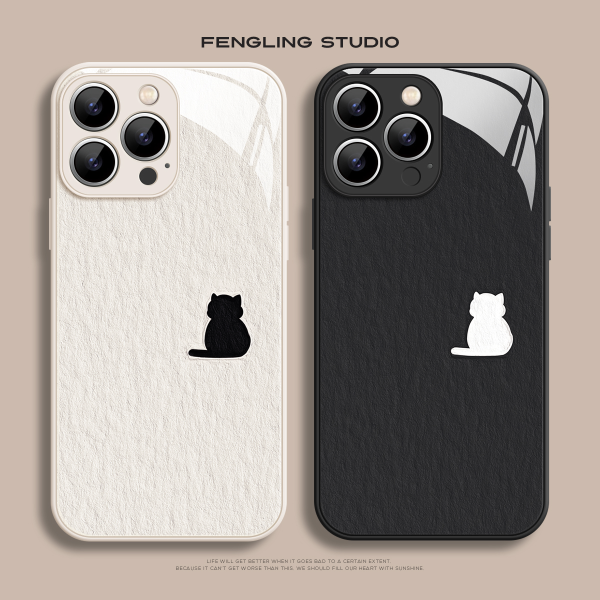 猫咪背影适用iPhone16promax苹果14小米15华为pura80新款mate70红米K60简约ins风opporeno14玻璃13情侣手机壳