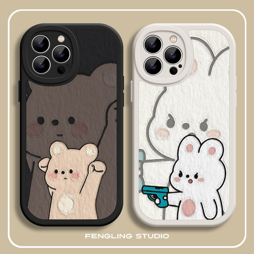 小熊兔子可爱iPhone17promax苹果16小米15华为mate80pro新款nova14红米K90适用荣耀300vivoS20卡通情侣手机壳