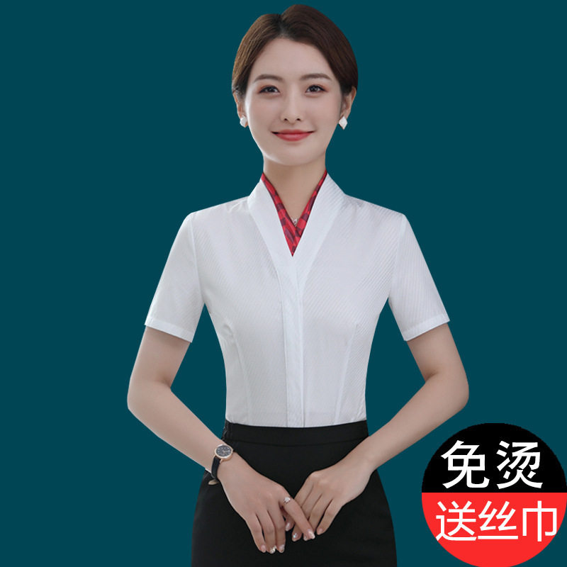 时尚职业套装衬衫女设计感小众2024新款韩版银行套裙气质短袖衬衣