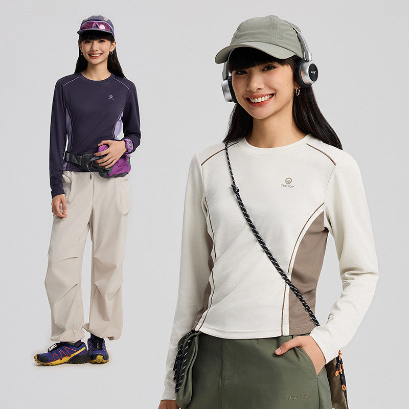 TECTOP/探拓户外速干长袖T恤女款春秋短款运动跑步健身训练打底衫