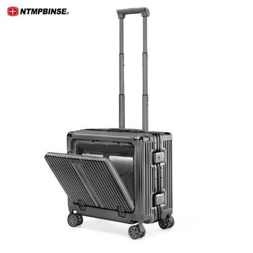 瑞士军刀铝框前开盖登机行李箱18寸旅行箱密码箱侧开盖拉杆箱男