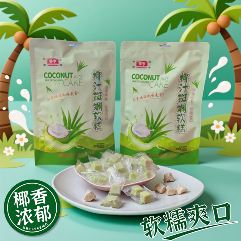 海南特产椰亨椰汁斑斓软糕200克*3袋 软糯爽口休闲食品海南斑斓糕