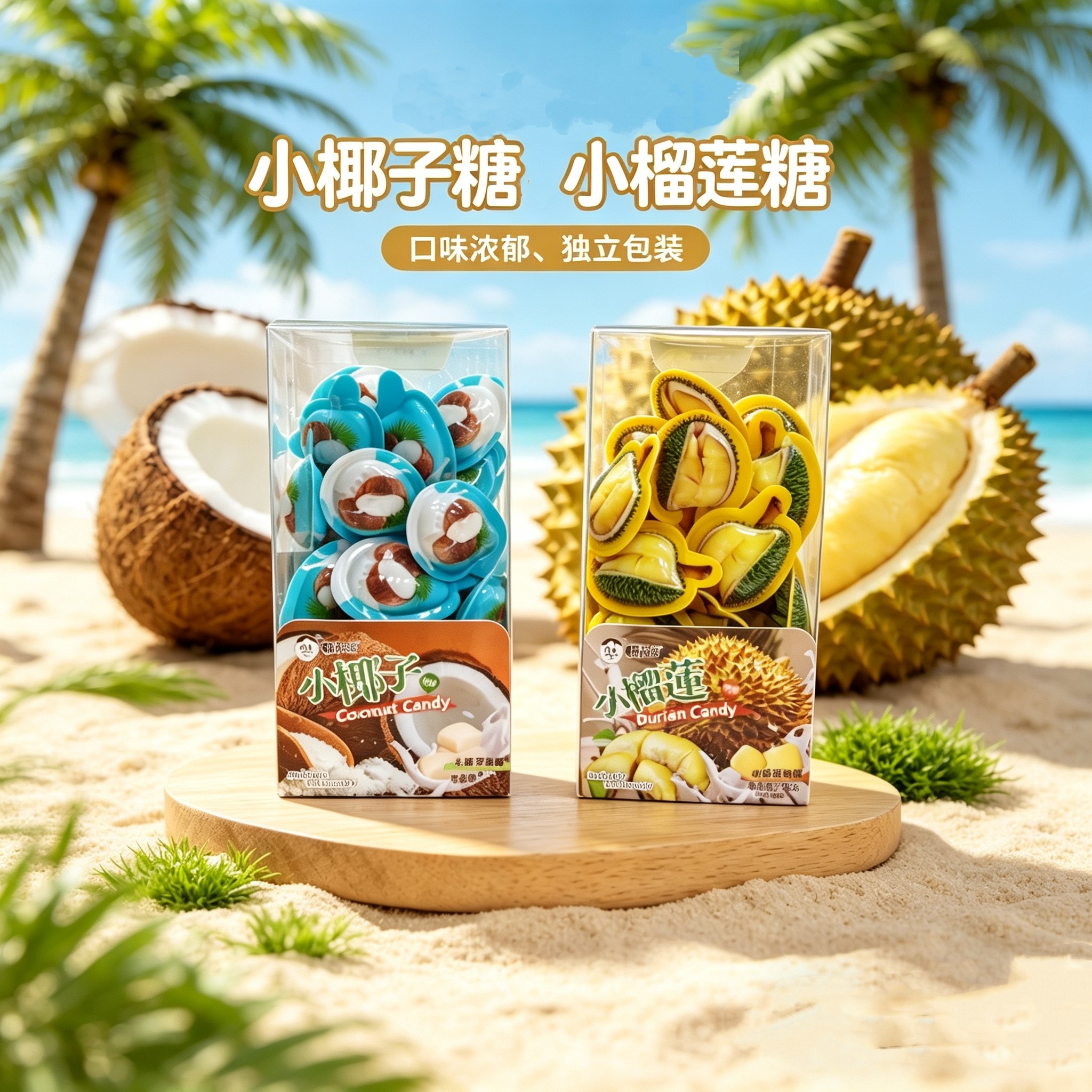 海南椰啪小椰子小榴莲奶糖78克*3盒口味浓郁海南三亚伴手礼小糖果