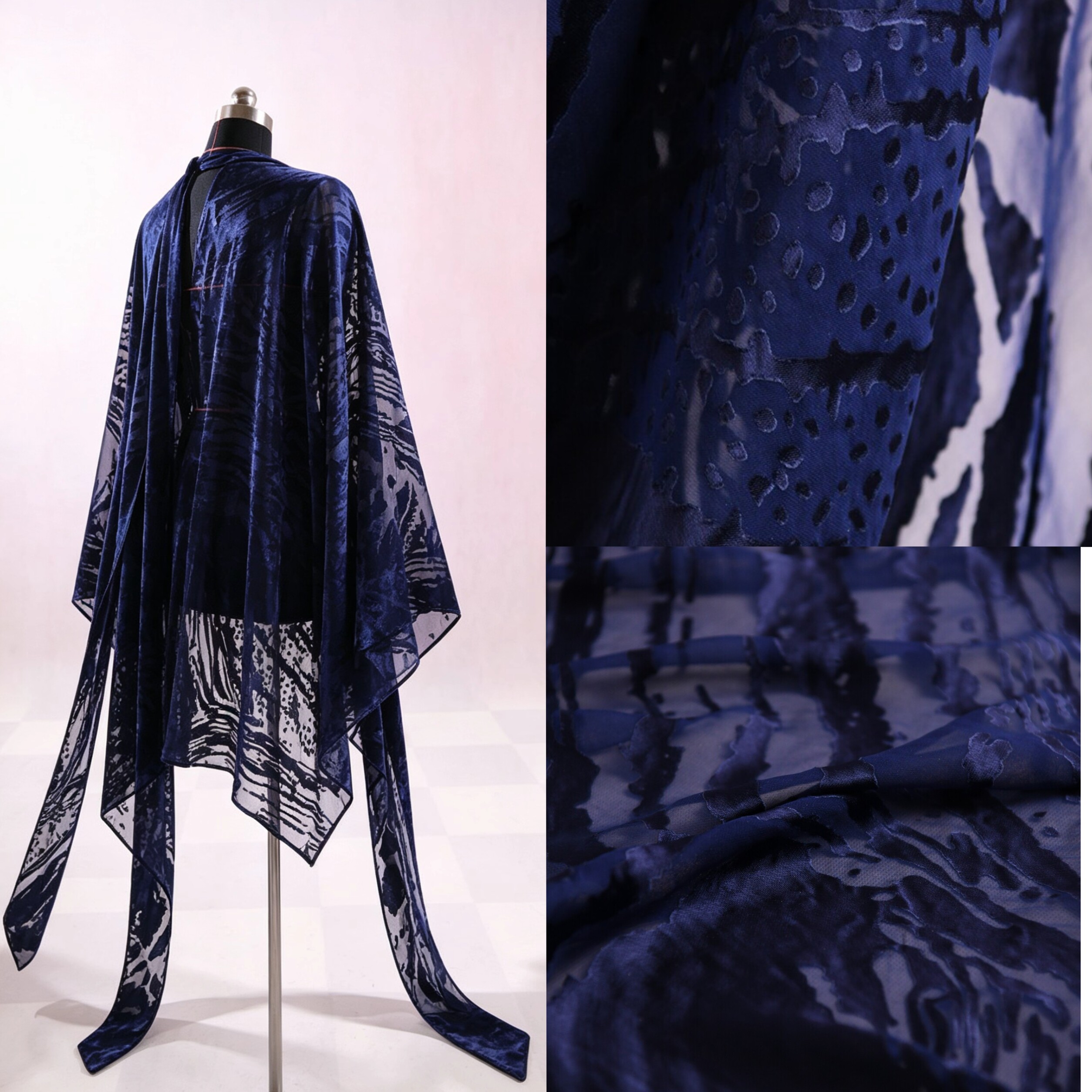 深海寂澜 Abyss Bleu 意大利品牌订单真丝烂花绡 反面带鎏金沙