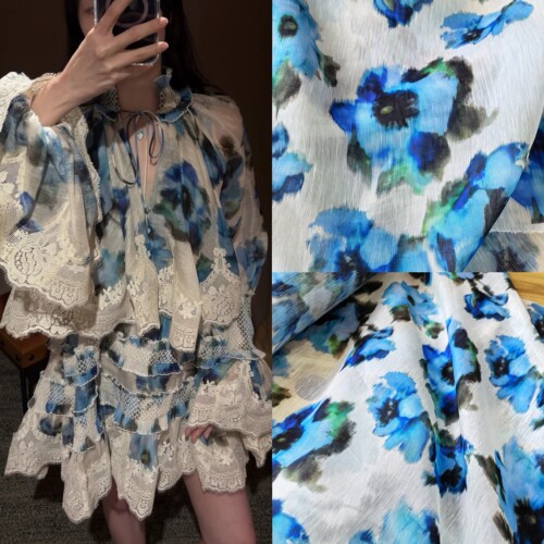 滋家Z*M 新款新花晕染花品牌签名款真丝亚麻 14姆米/140cm门幅