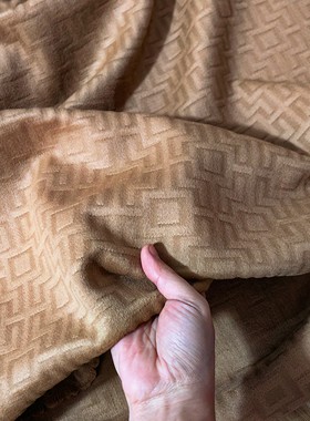 驼色回纹格 大牌订单新中式高级感提花单面羊绒690克150克 设计师