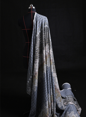 复古罗绫圈草 达利产DF订单提花人棉纱绉20姆100人棉145宽 设计师