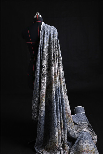 复古罗绫圈草 达利产DF订单提花人棉纱绉20姆100人棉145宽 设计师