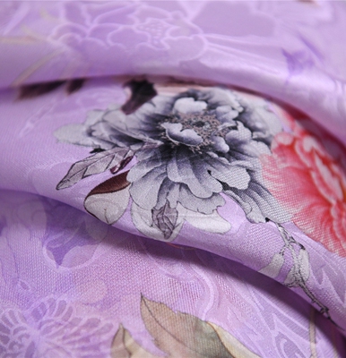 紫花瓣吻过影子国风设计师提花丝绸三经绞罗20姆60丝40天丝138宽