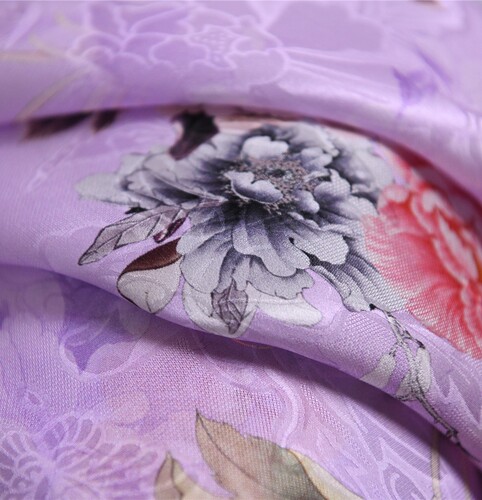 紫花瓣吻过影子国风设计师提花丝绸三经绞罗20姆60丝40天丝138宽
