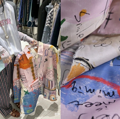 街头涂鸦 Meet mimiq品牌原单真丝欧根纱高棉13姆60丝40棉135宽