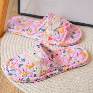 新款拖鞋家居室内女布艺布底布拖鞋静音无声防滑家用地板拖鞋四季