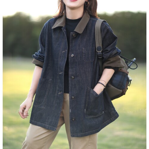 酷飒有型显瘦显气质翻领中长款牛仔外套女百搭时尚上衣2025秋新款