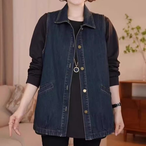 开衫马甲欧洲站牛仔布马夹女春秋百搭休闲时尚新款大口袋宽松背心