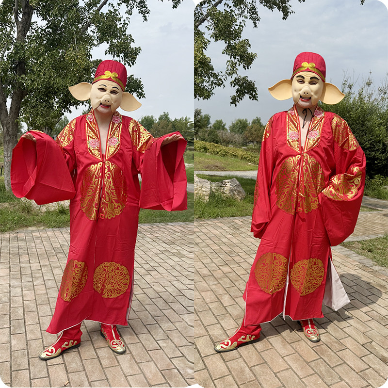 猪八戒娶亲红色喜袍男士汉服西游记猪八戒背媳妇表演服婚庆搞怪服