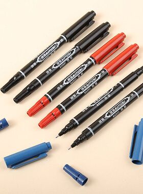 黑色小双头勾线笔批发防水不掉色绘画描边学生儿童美术记号笔文具