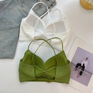 美背内衣女可外穿交叉薄款背心小胸无痕细肩带无钢圈文胸夏小吊带
