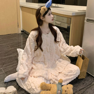 甜美可爱法兰绒家居服套装 加绒加厚珊瑚绒睡衣女秋冬季 2025年新款