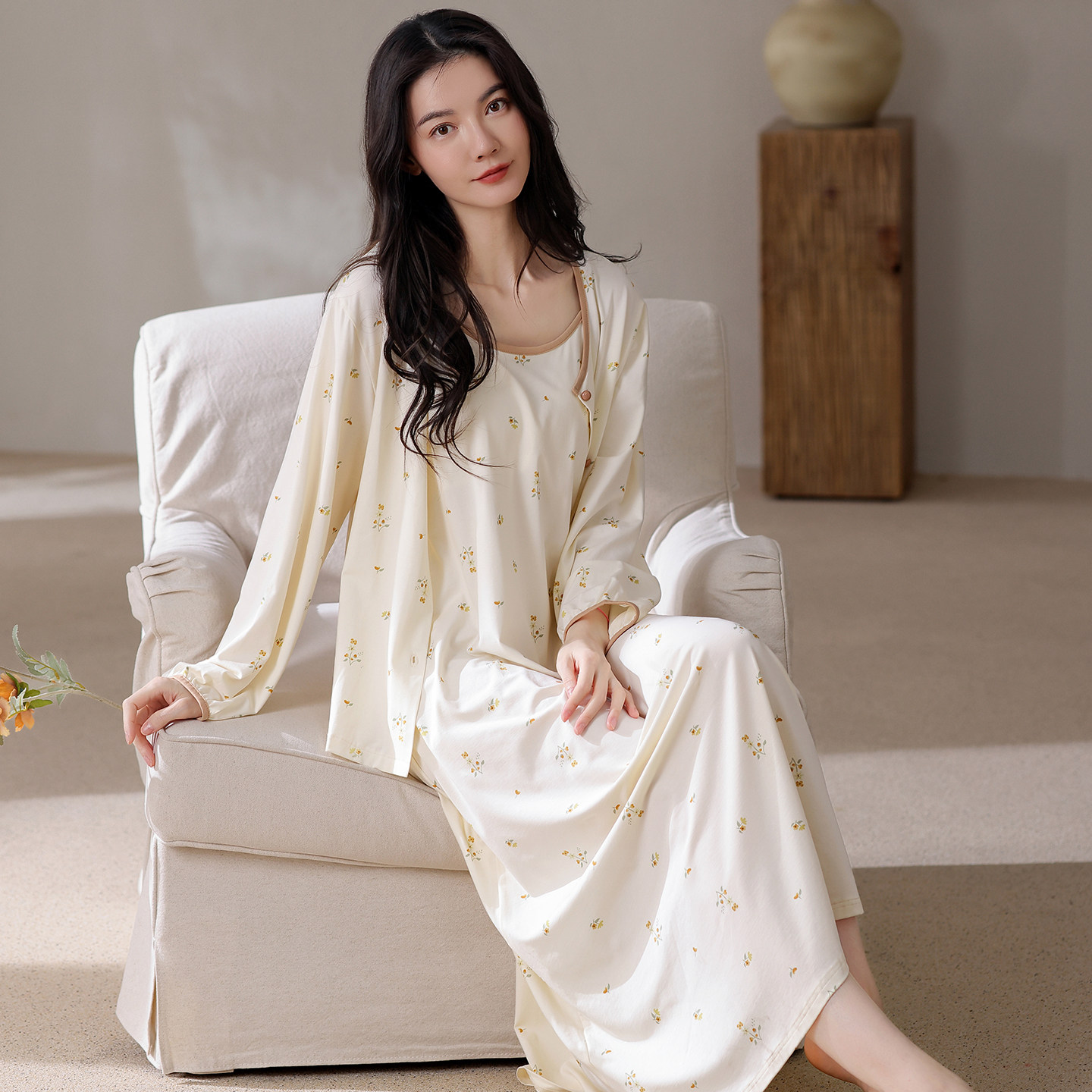 轻奢风爽袍套装吊带睡裙女春季新款两件套可外穿开衫中长裙女睡衣,女士内衣/男士内衣/家居服,睡衣/家居服套装,淘宝优惠券,粉丝福利购,淘宝优惠卷