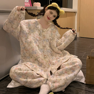 甜美卡通可爱家居服女套装 珊瑚绒睡衣女秋冬季 加厚保暖2025年新款