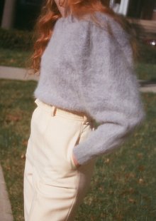 安哥拉山羊毛 孤品 复古灯笼袖 浪漫粉蓝色 毛衣 Vintage