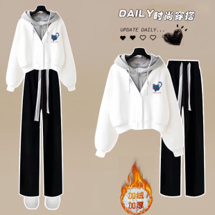 高中生冬季女装套装学生加绒卫衣女2025初中生春装上衣洋气两件套