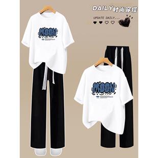 初中学生夏季女装套装纯棉短袖t恤2026年新款高中生阔腿裤两件套