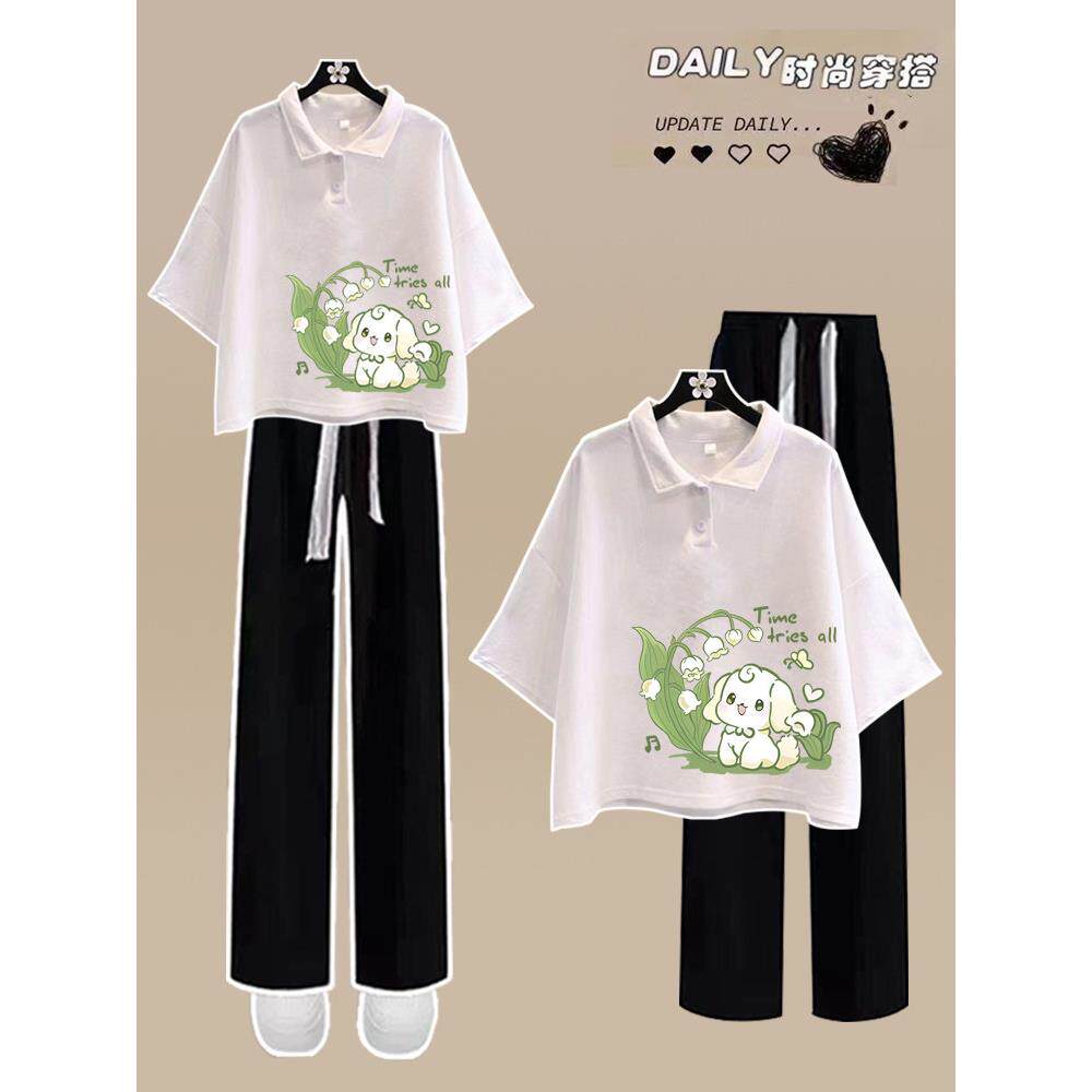 高中生夏装女2025新款POLO衫短袖两件套初中生中学生夏季套装女