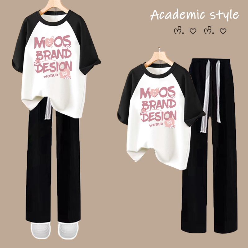 休闲运动服套装女夏季2026新款短袖短裤小清新减龄百搭跑步两件