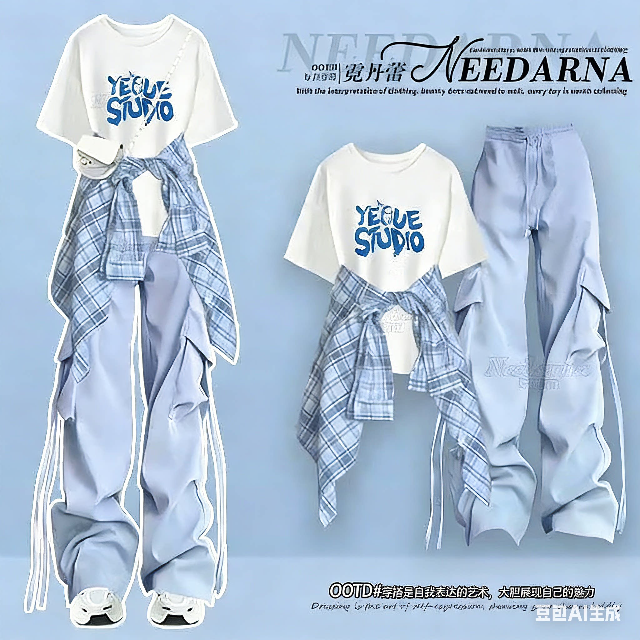 夏季新款多巴胺穿搭减龄时尚套装短袖T恤衬衫+炸街工装裤三件套装