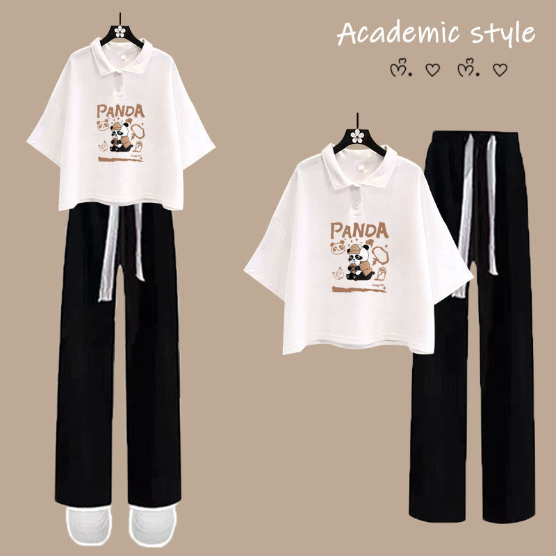 夏装大童少女套装初中学生洋气短袖上衣高腰显瘦百搭阔腿裤两件套