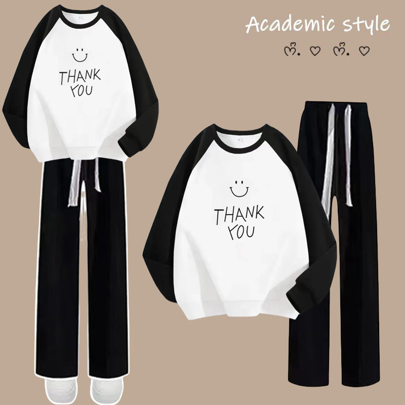 时尚百搭卫衣休闲运动套装女春秋季韩版学生宽松显瘦跑步服两件套