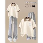 17女孩阔腿裤 15少女夏季 16高中12初中学生14 Polo短袖 两件套 套装