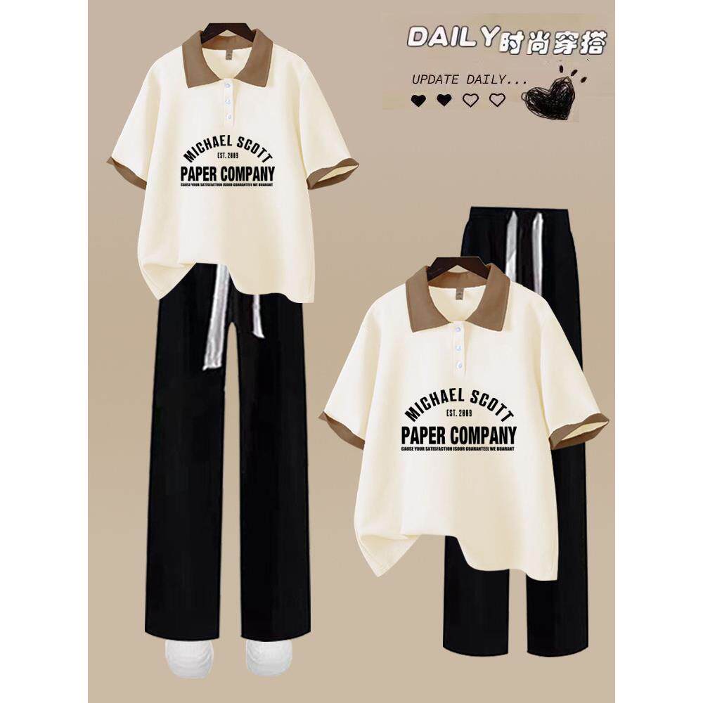 14岁初中生女孩短袖夏季polo衫套装15高中学生夏装13休闲裤两件套