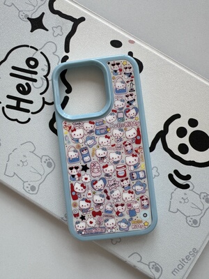 ins满屏kitty贴图iphone15pro手机壳少女适用超萌小鼻嘎