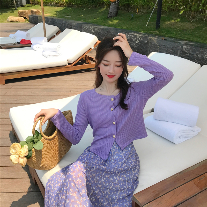 Real price small fresh gentle asymmetric cardigan sunscreen + floral skirt suit