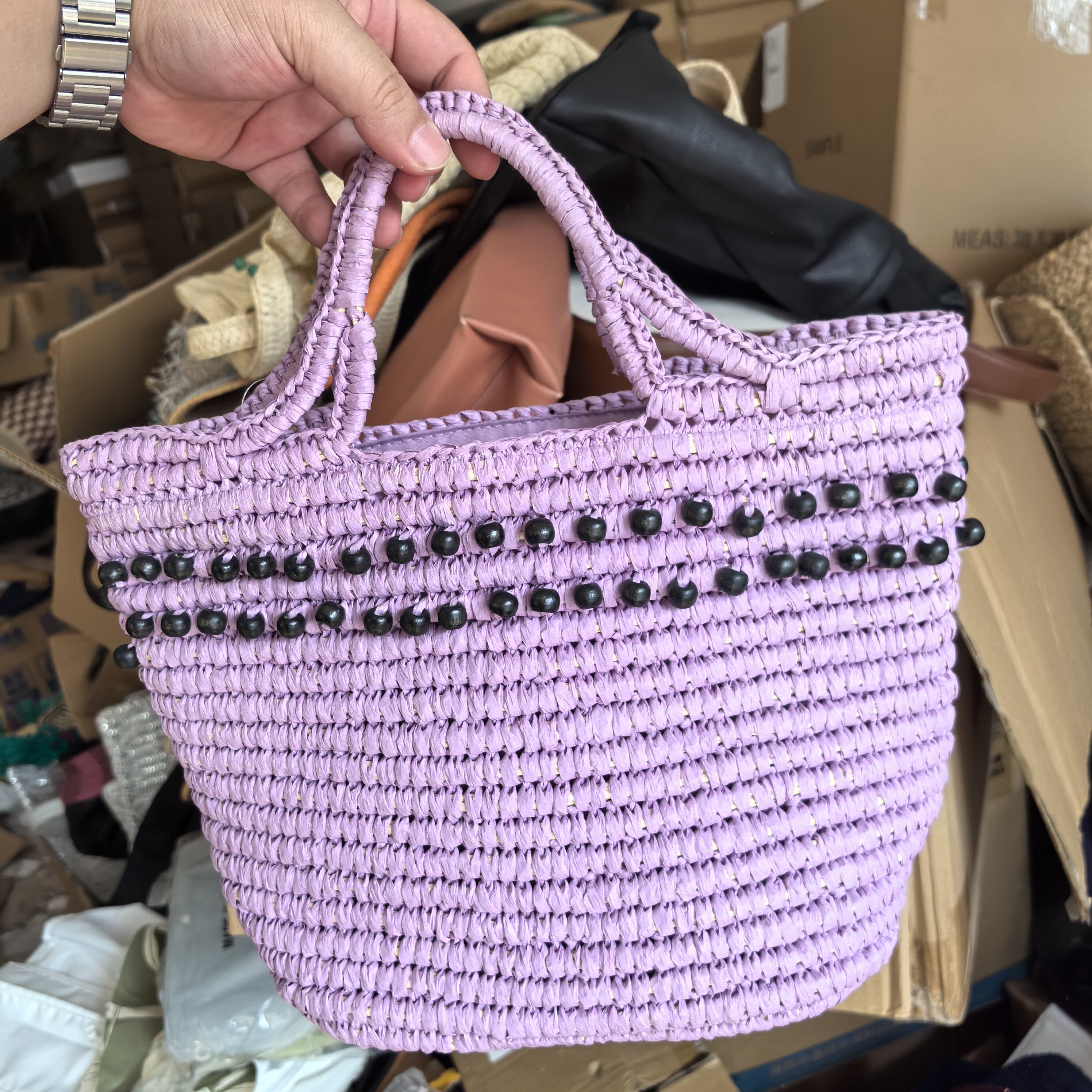 紫色孤品草编织包手提新款小众女包出片木柱亮色沙滩出游度假休闲
