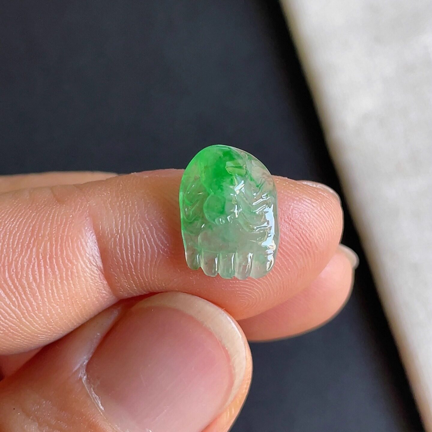 0731-1天然老坑冰种起胶感知足常乐戒面 翡翠A货送证书～金晶翡翠