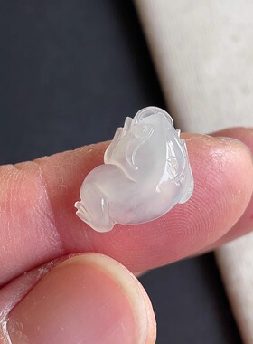 0209-7天然老坑冰种白冰三脚蟾戒面 翡翠A货送证书～金晶翡翠