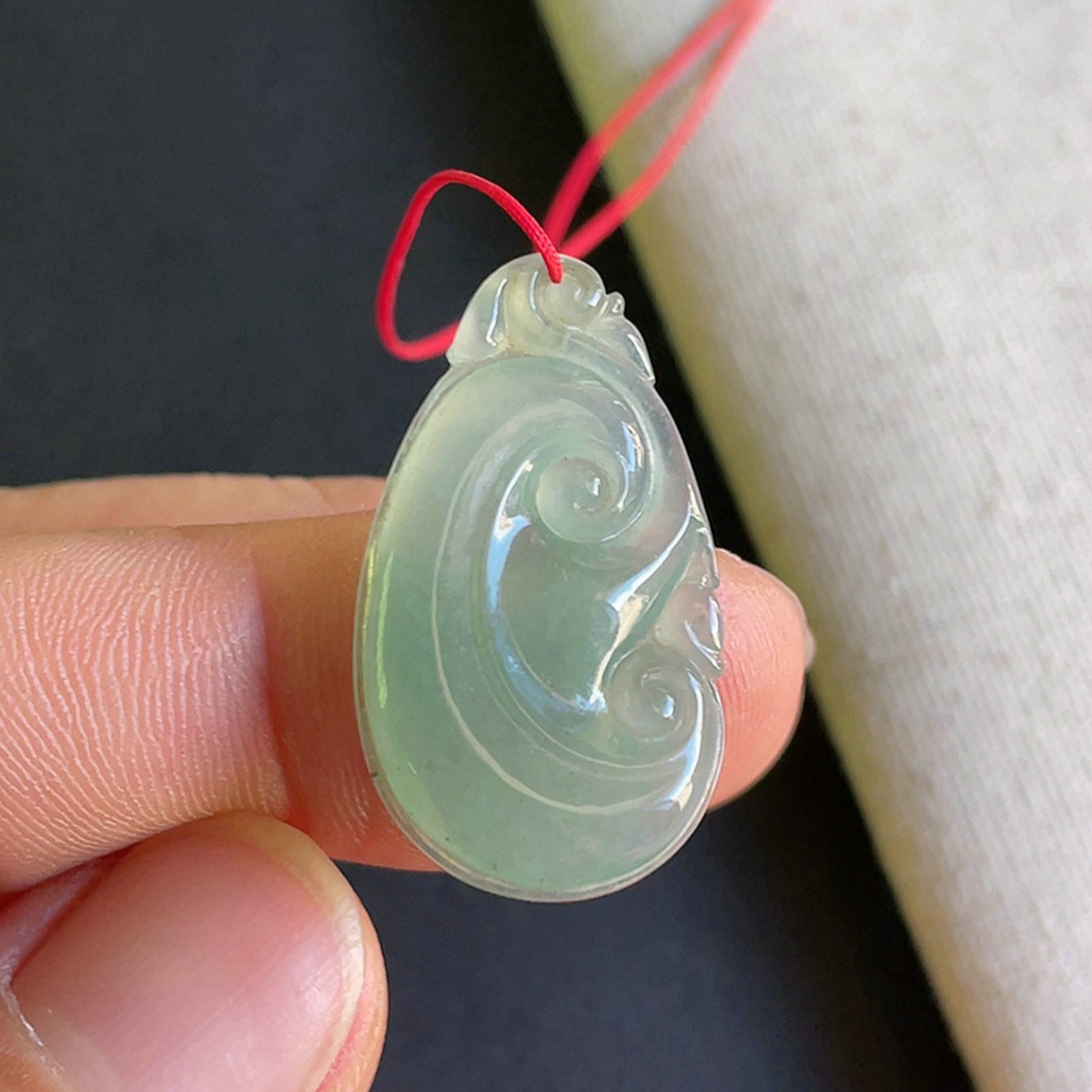 0923-7天然老坑冰种满色如意吊坠 翡翠A货送证书～金晶翡翠